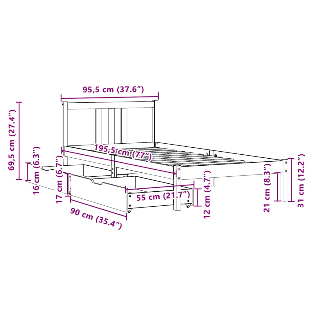 Bed Frame without Mattress 90x190 cm Single Solid Wood Pine