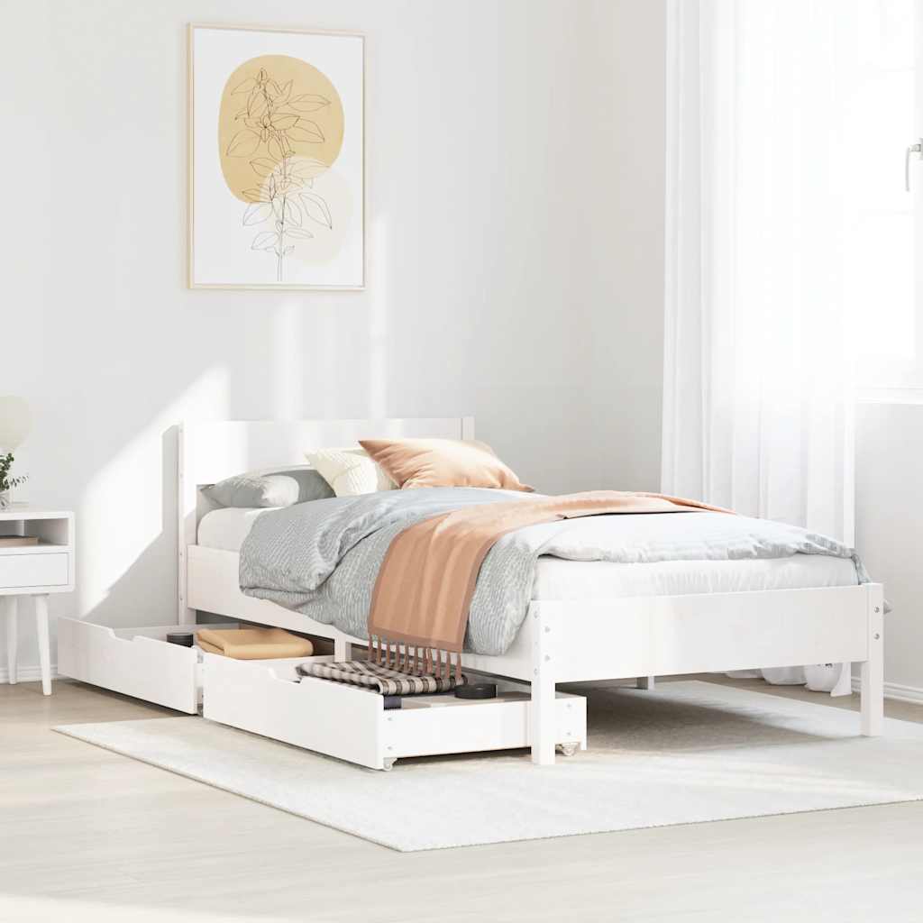 Bed Frame without Mattress White 75x190 cm Small Single Solid Wood Pine
