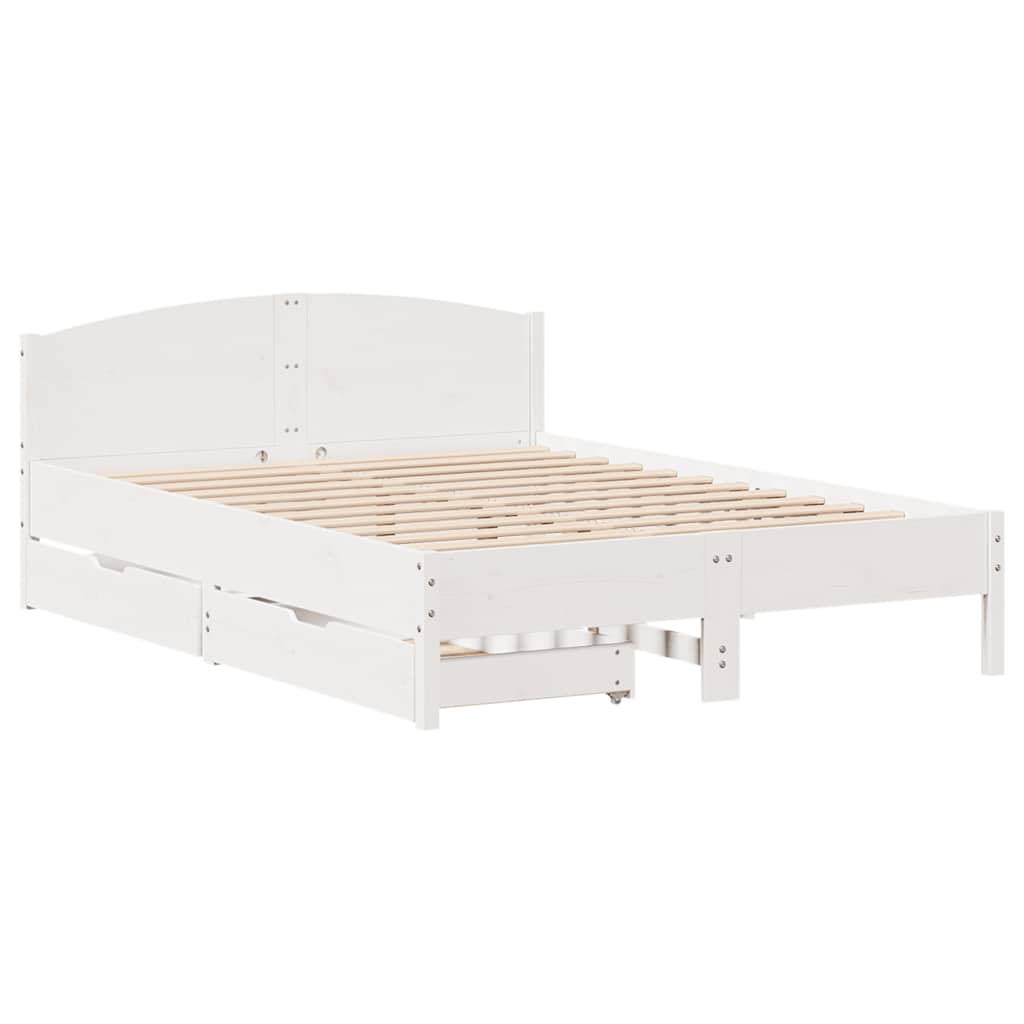 Bed Frame without Mattress White 135x190 cm Double Solid Wood Pine