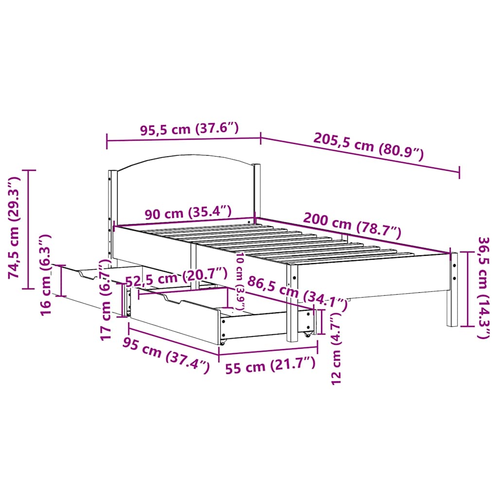 Bed Frame without Mattress White 90x200 cm Solid Wood Pine