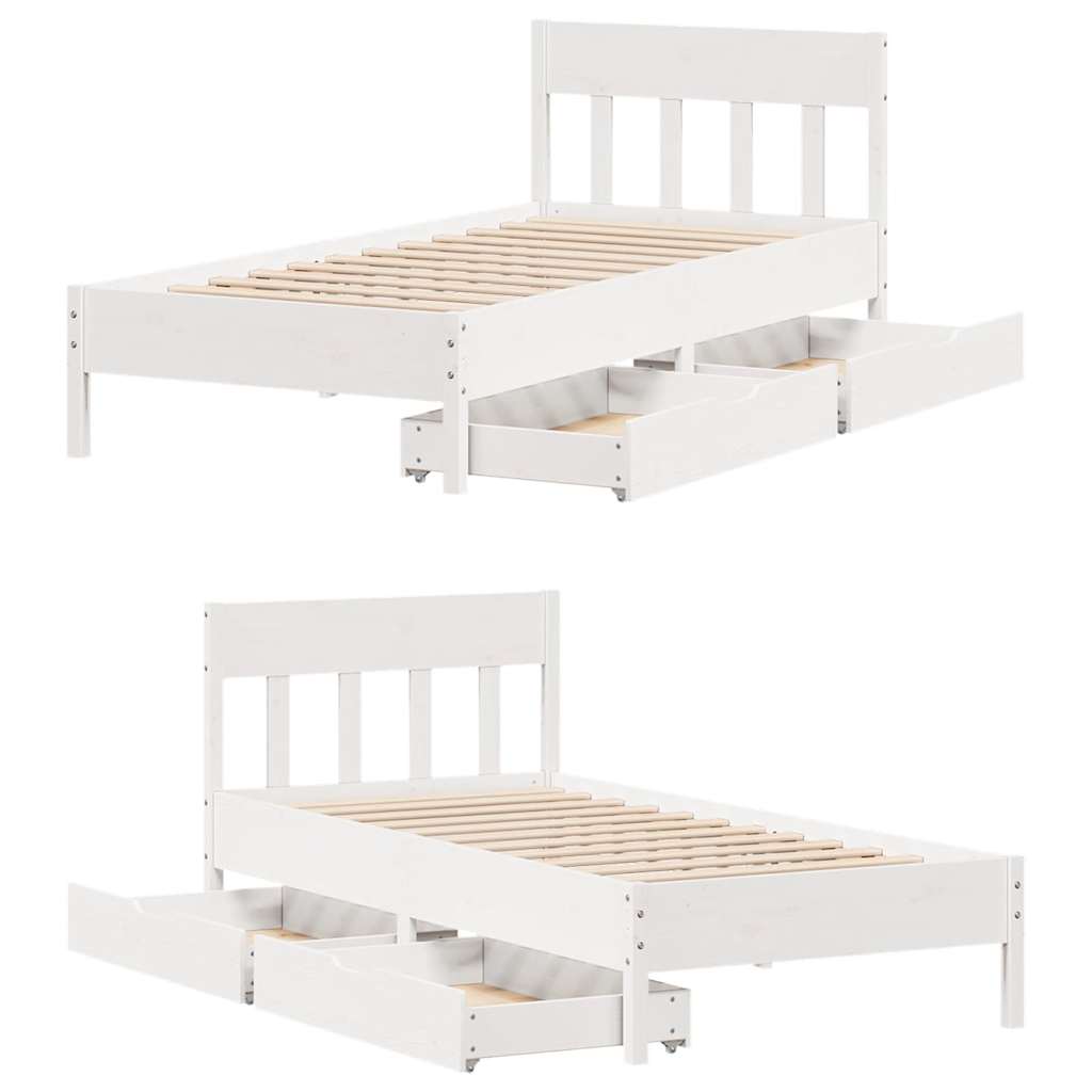 Bed Frame without Mattress White 100x200 cm Solid Wood Pine