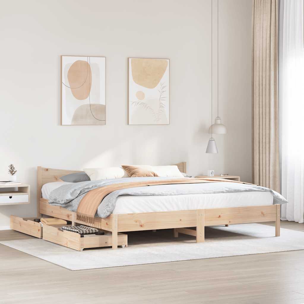 Bed Frame with Drawers 200x200 cm Solid Wood Pine