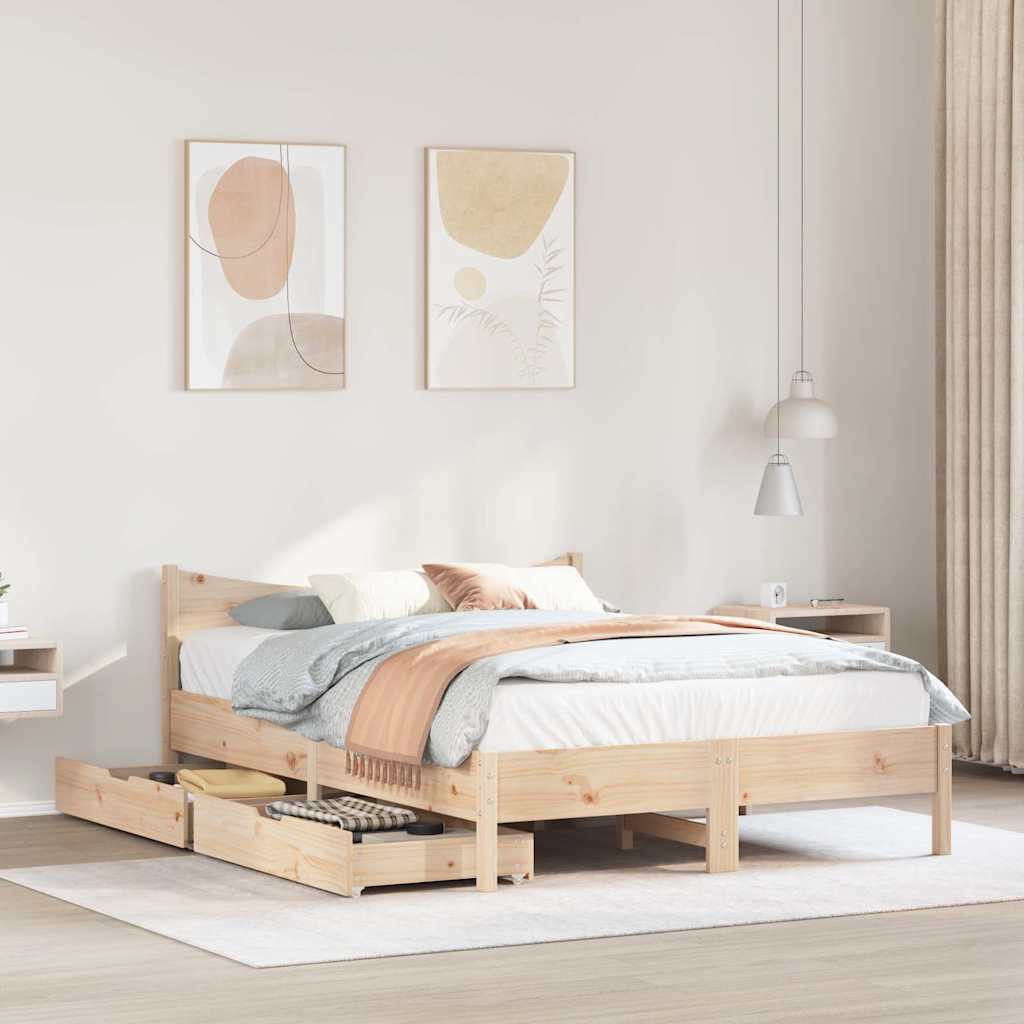 Bed Frame with Drawers 140x190 cm Solid Wood Pine