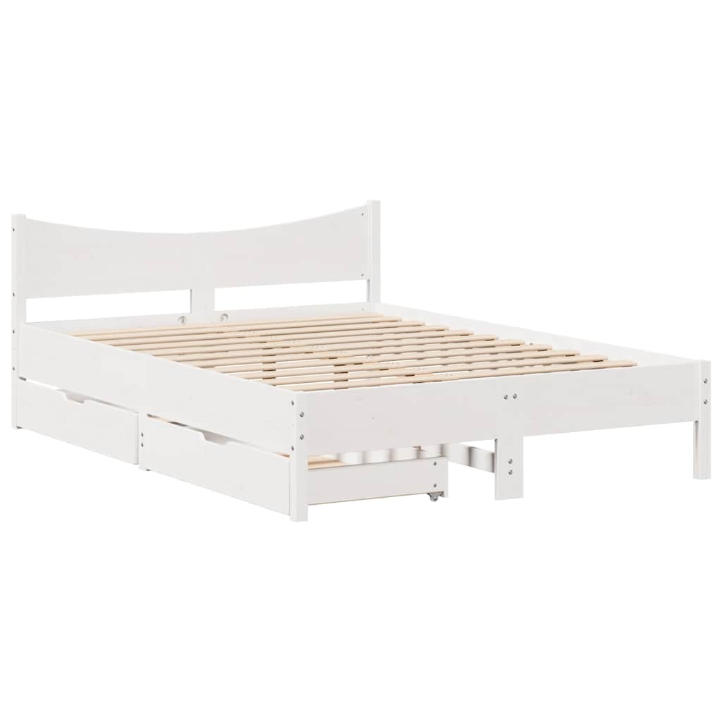 Bed Frame with Drawers White 140x190 cm Solid Wood Pine