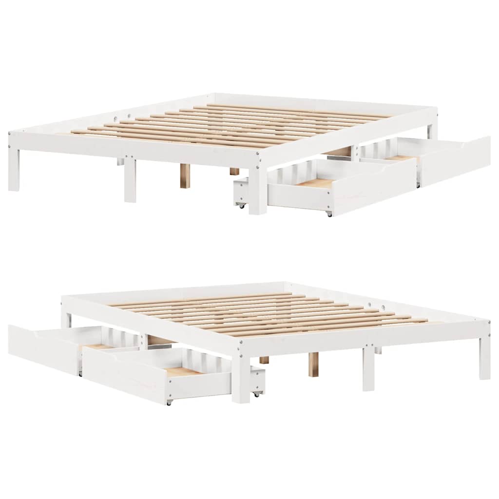 Bed Frame with Drawers without Mattress White 120x190 cm Small Double