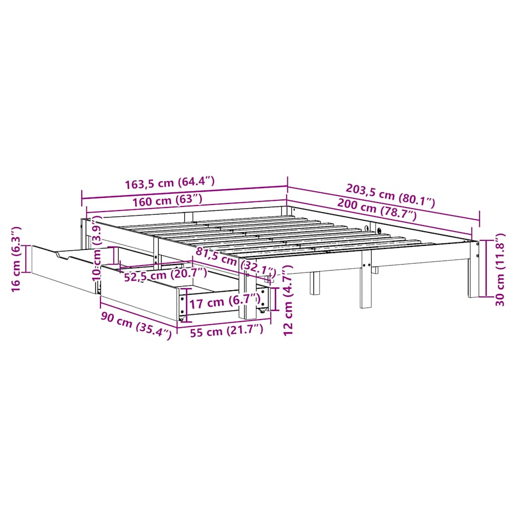 Bed Frame with Drawers without Mattress 160x200 cm