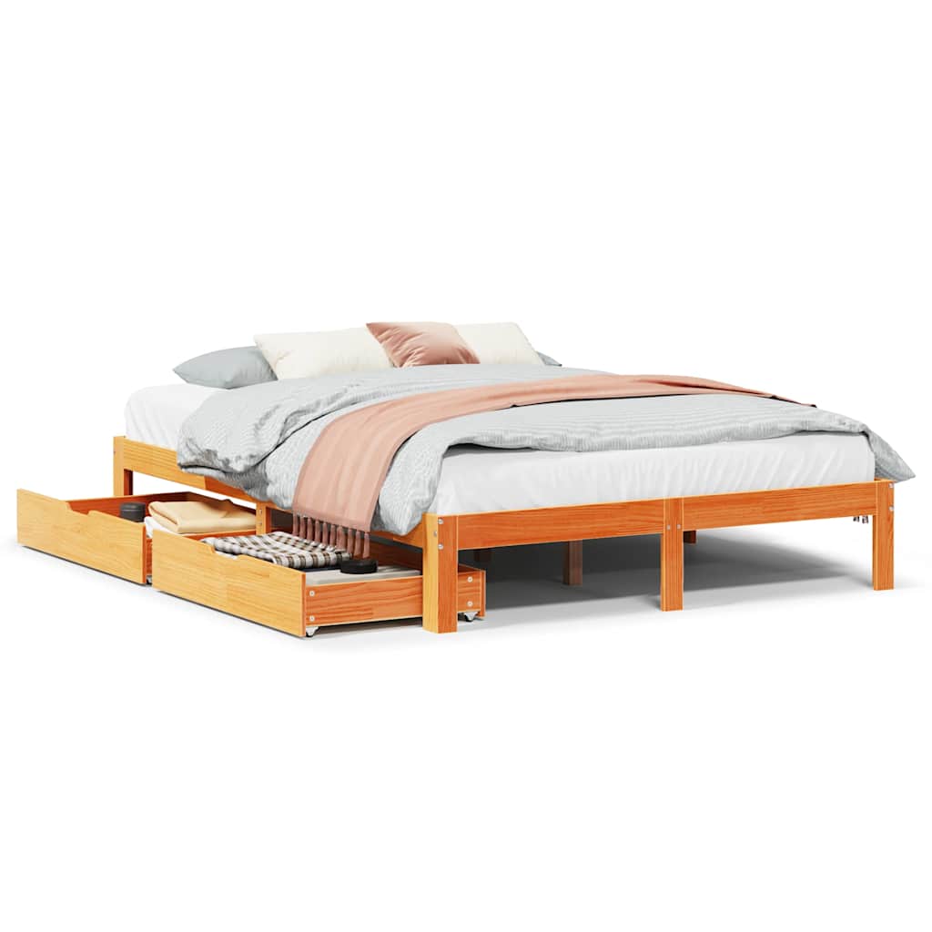 Bed Frame with Drawers without Mattress Wax Brown 120x190 cm Small Double