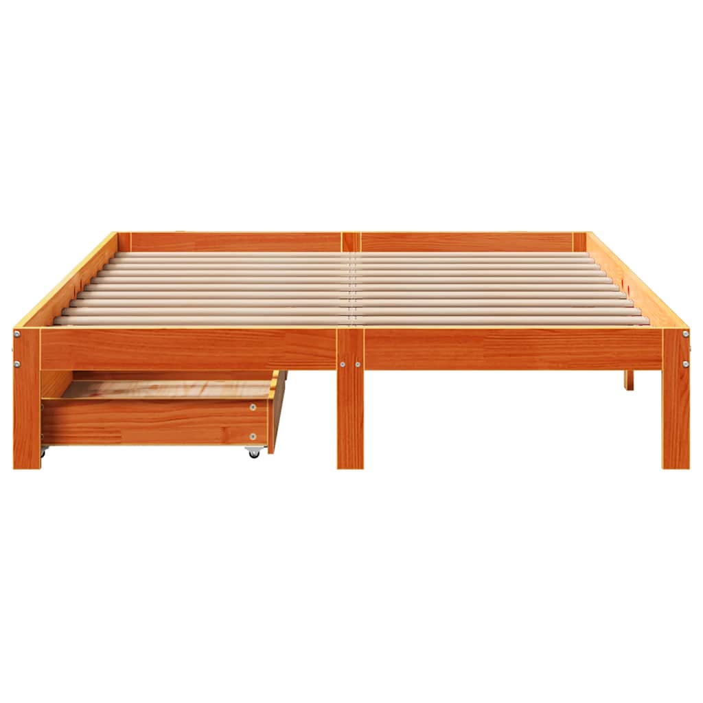 Bed Frame with Drawers without Mattress Wax Brown 120x190 cm Small Double