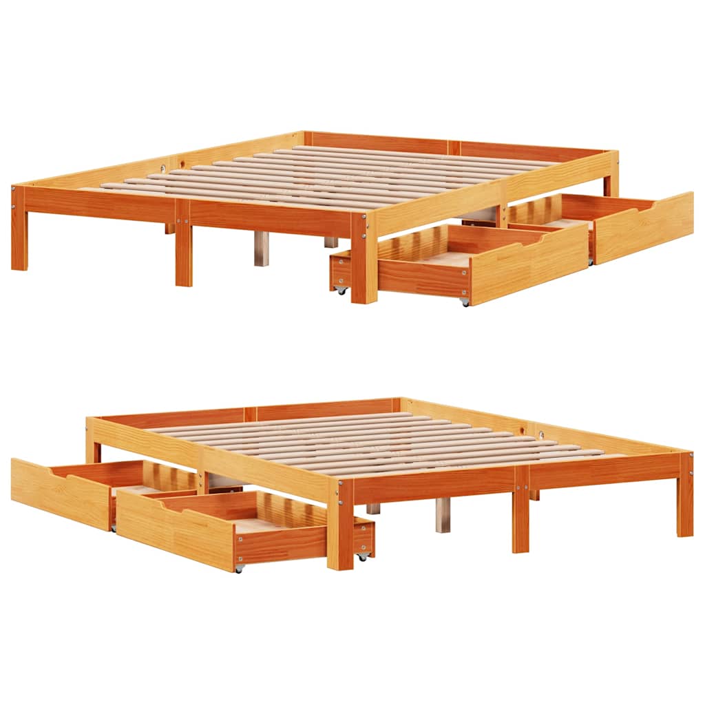Bed Frame with Drawers without Mattress Wax Brown 120x190 cm Small Double