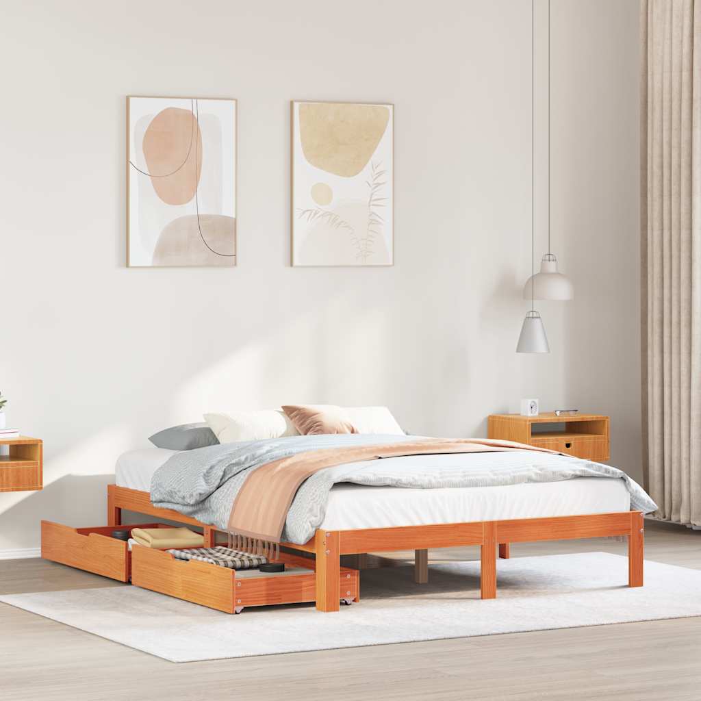 Bed Frame with Drawers without Mattress Wax Brown 140x190 cm