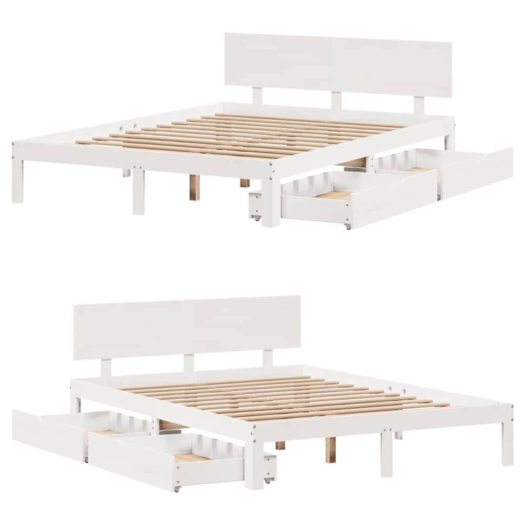 Bed Frame with Drawers without Mattress White 135x190 cm Double