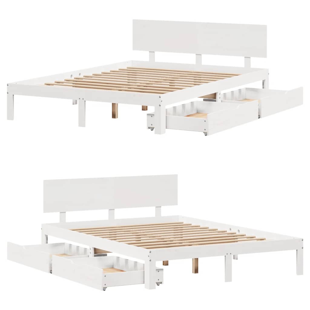 Bed Frame with Drawers without Mattress White 140x190 cm