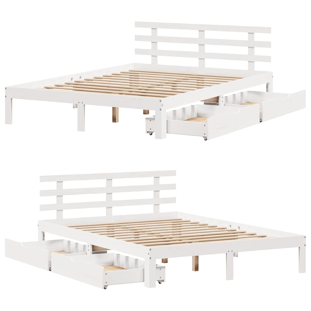 Bed Frame with Drawers without Mattress White 140x190 cm