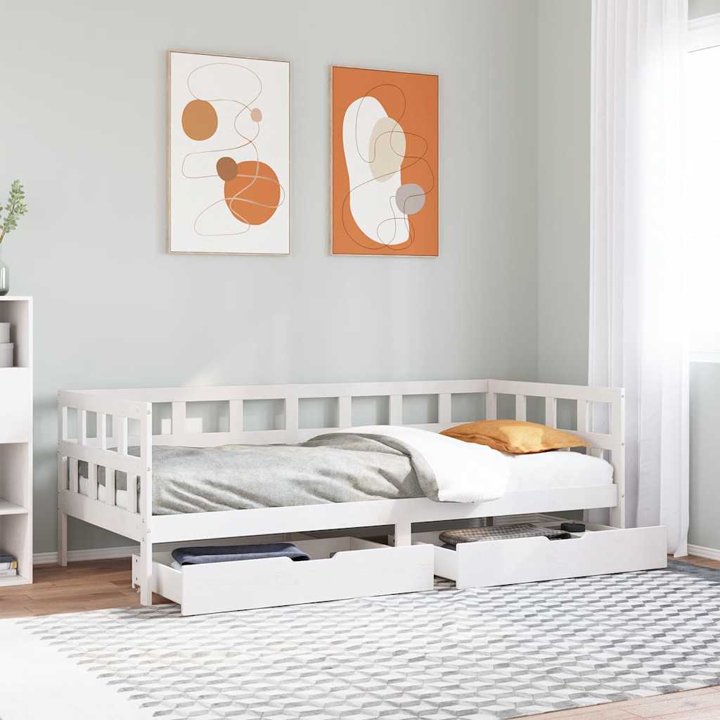 Daybed with Drawers without Mattress White 80x200 cm Solid Wood