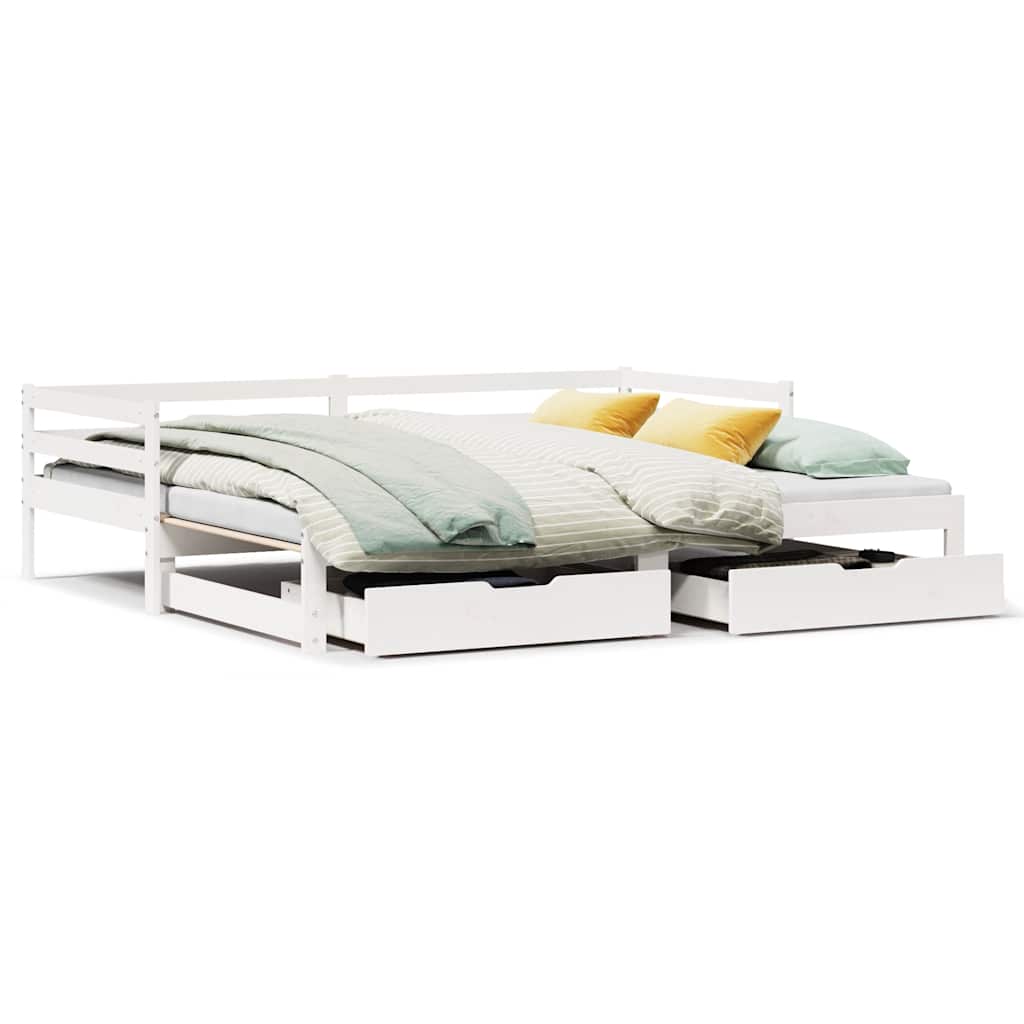 Daybed with Drawers without Mattress White 90x200 cm Solid Wood