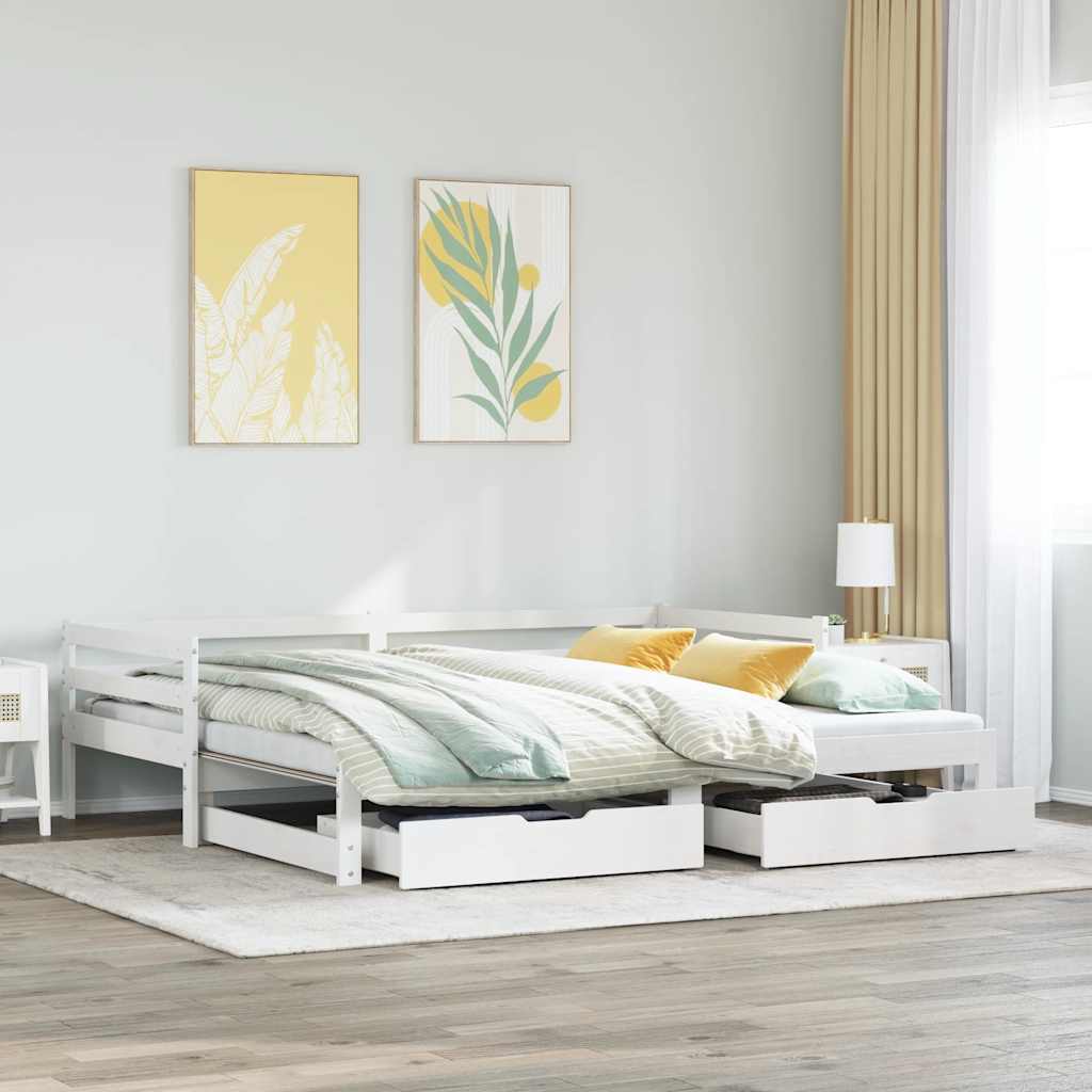 Daybed with Drawers without Mattress White 90x200 cm Solid Wood