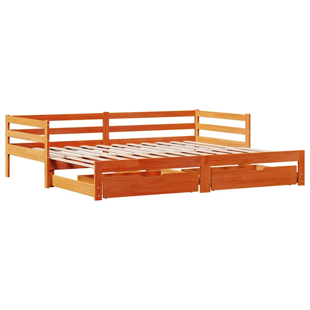 Daybed with Trundle&Drawers without Mattress Wax Brown 90x190 cm Single