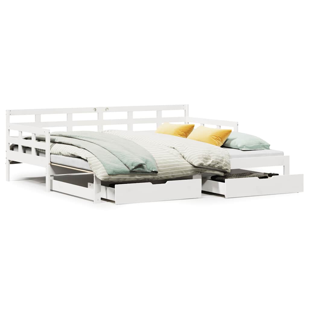 Daybed with Trundle and Drawers without Mattress White 80x200 cm