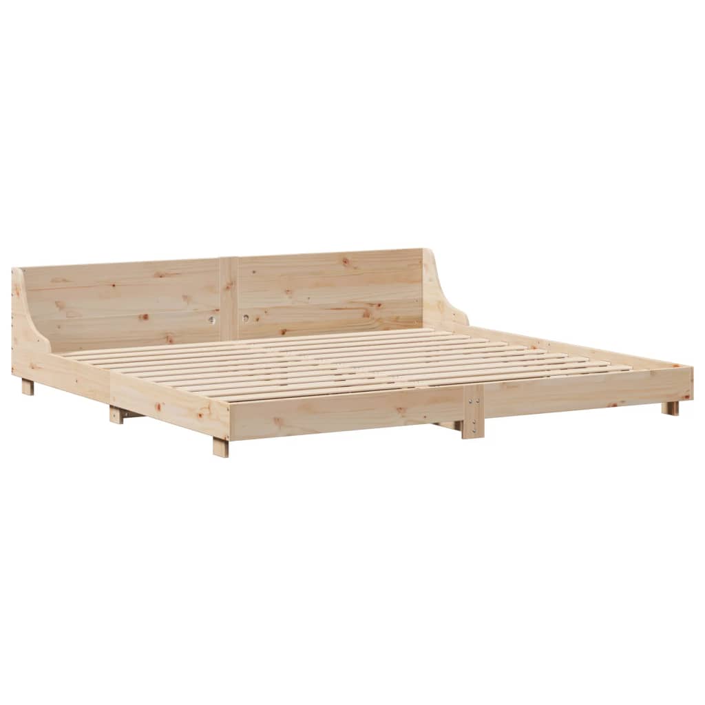 Rustic Wooden Emperor Size 2m Bed Frame Base With Headboard