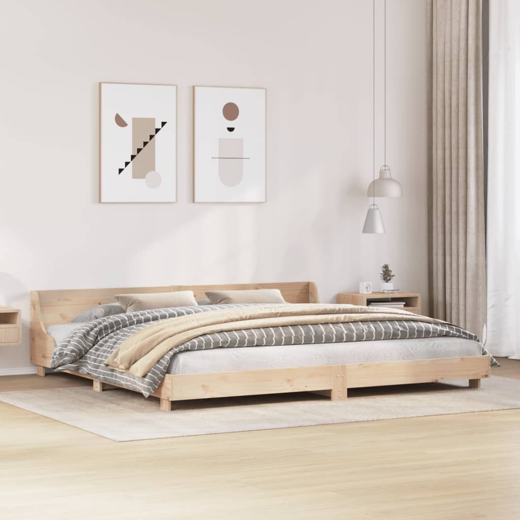 Rustic Wooden Emperor Size 2m Bed Frame Base With Headboard