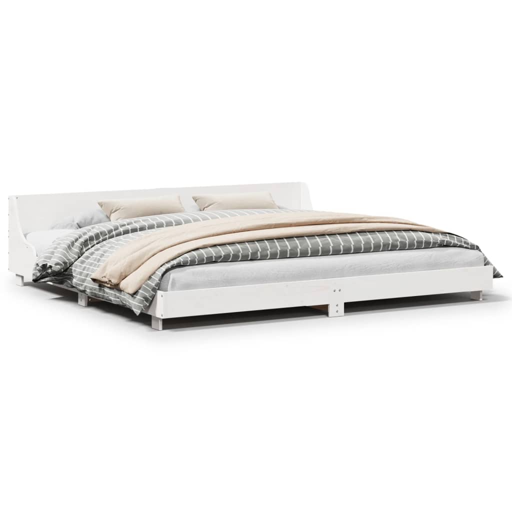 Rustic Wooden Emperor Size 2m Bed Frame Base With Headboard