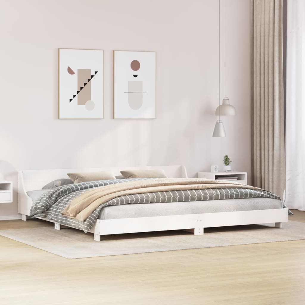 Rustic Wooden Emperor Size 2m Bed Frame Base With Headboard