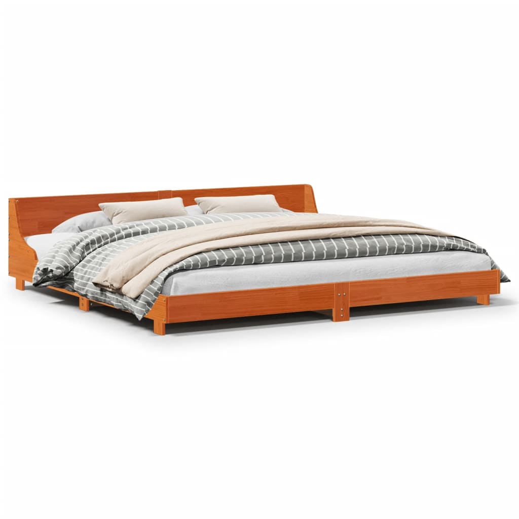 Rustic Wooden Emperor Size 2m Bed Frame Base With Headboard