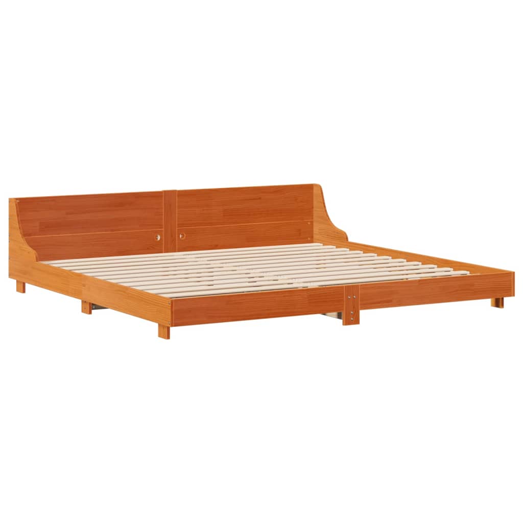 Rustic Wooden Emperor Size 2m Bed Frame Base With Headboard