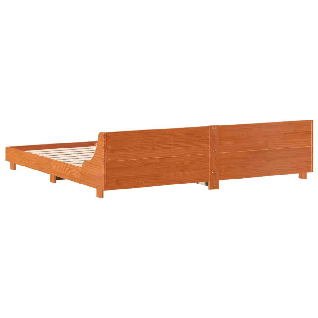 Rustic Wooden Emperor Size 2m Bed Frame Base With Headboard