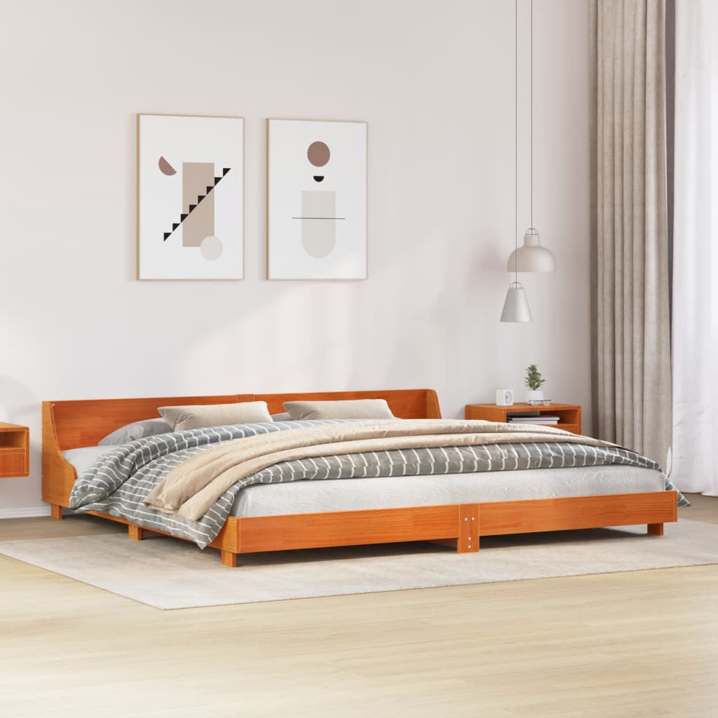 Rustic Wooden Emperor Size 2m Bed Frame Base With Headboard