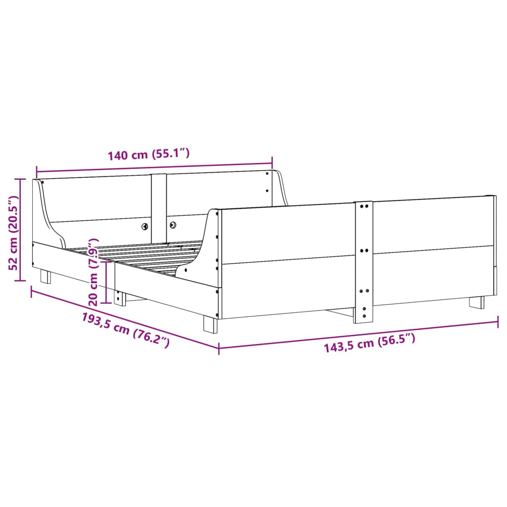 Bed Frame without Mattress 140x190 cm Solid Wood Pine
