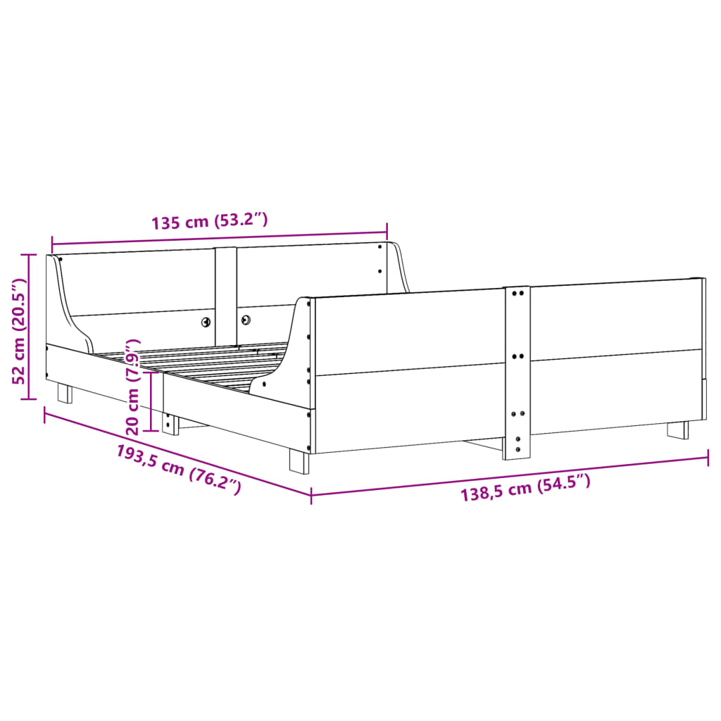 Bed Frame without Mattress White 135x190 cm Double Solid Wood Pine