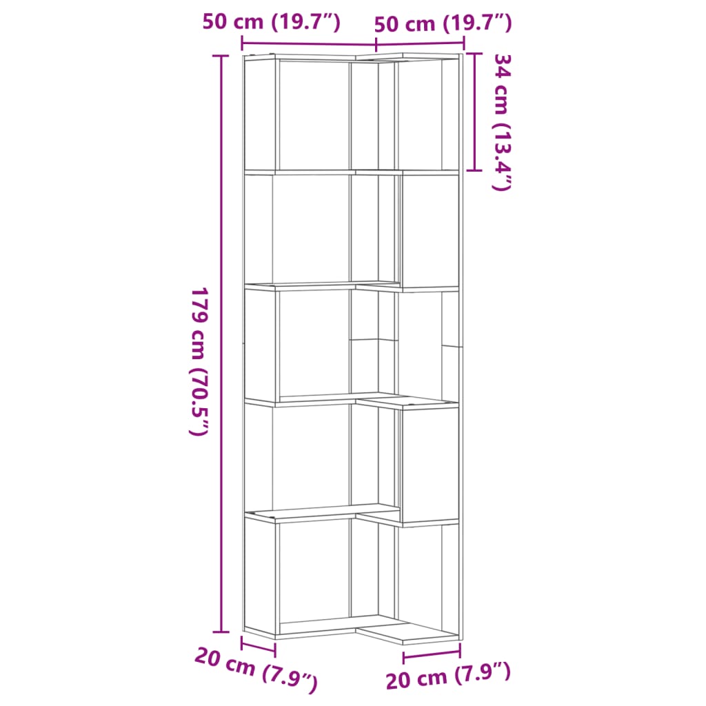 Corner Bookcase 5-Tier Sonoma Oak 50x50x179 cm Engineered Wood