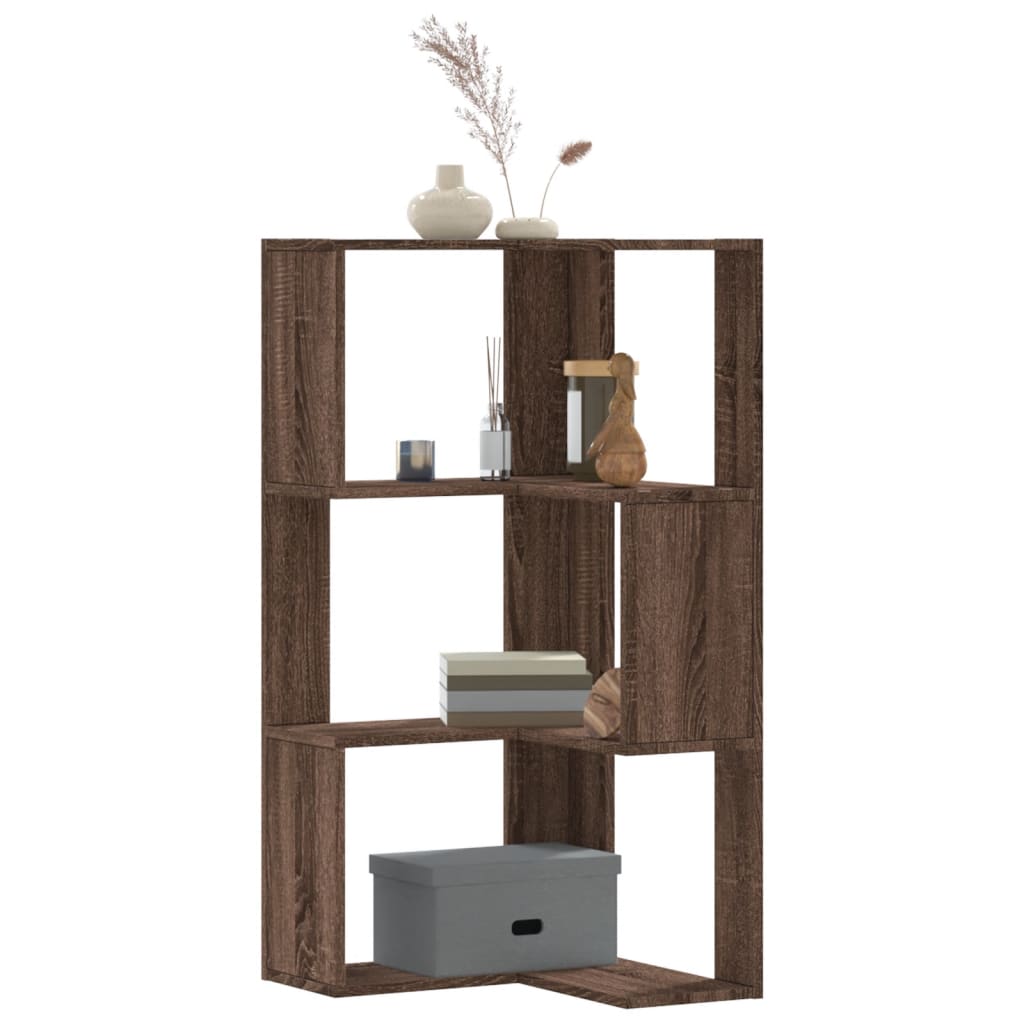 Corner Bookcase 3-Tier Brown Oak 50x50x102 cm Engineered Wood