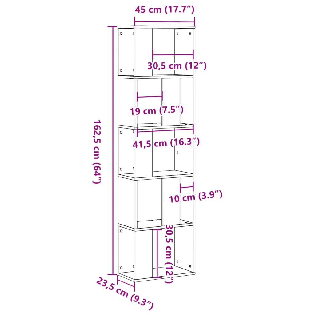 Bookcase 5-Tier Artisian Oak 45x23.5x162.5 cm Engineered Wood