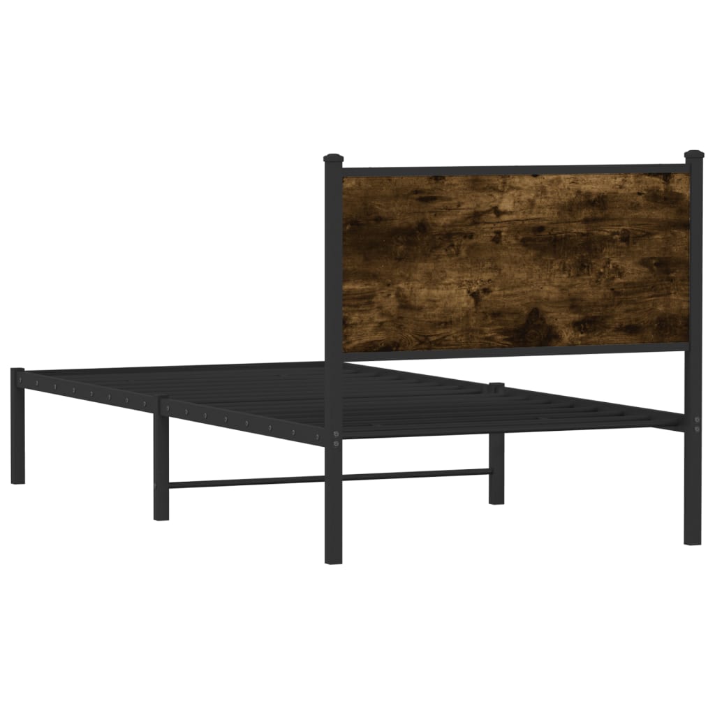 Metal Bed Frame without Mattress Smoked Oak 75x190 cm Small Single