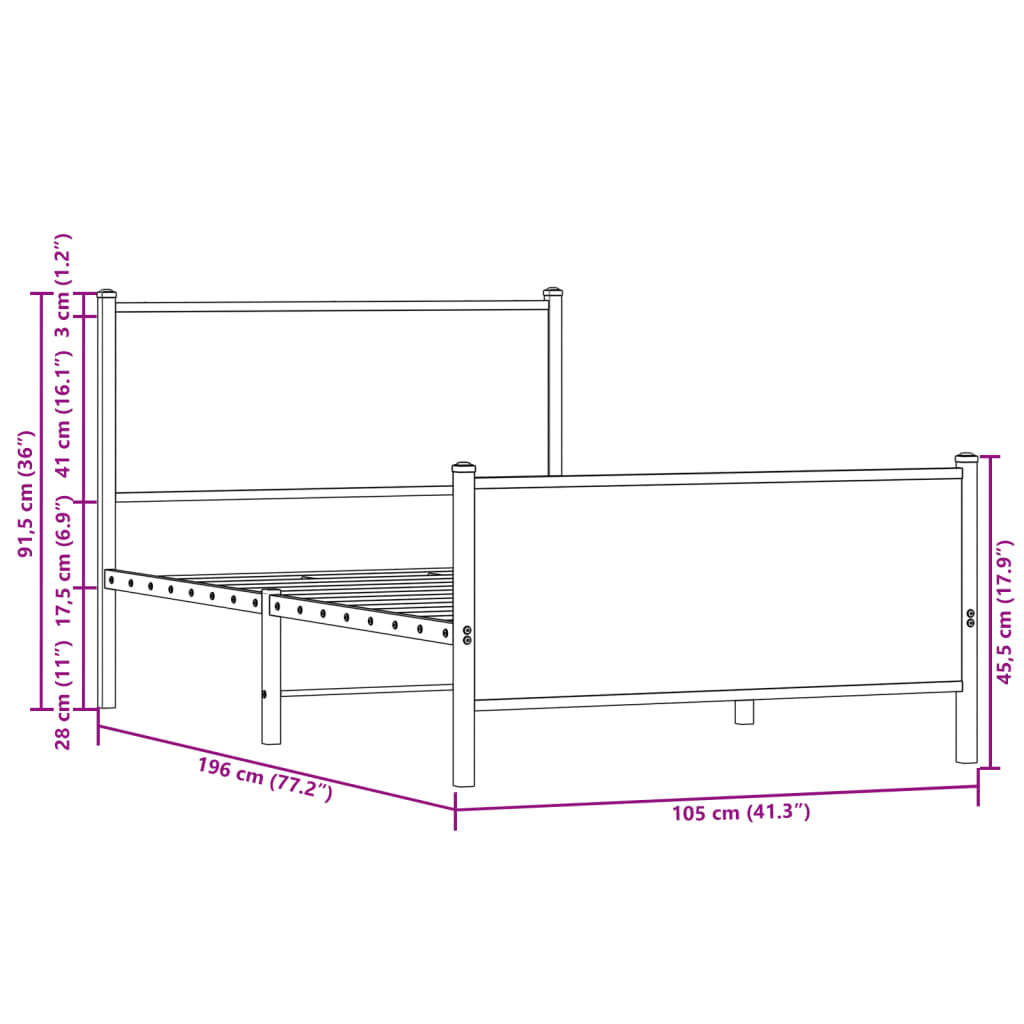 Industrial Wooden Single Size 90cm Bed Frame Base With Headboard & Footboard