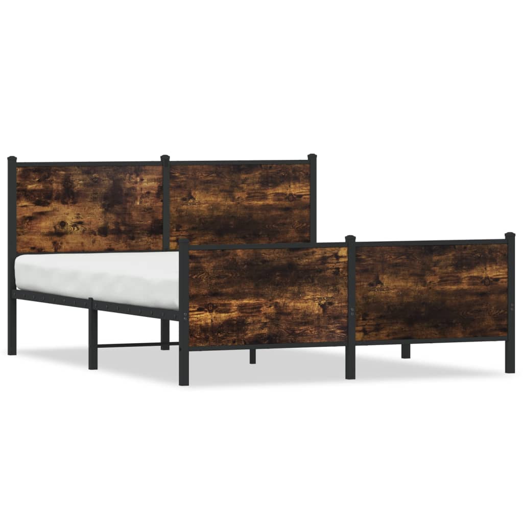 Industrial Wooden Double Size Bed Frame Base With Headboard & Metal Frame Wood