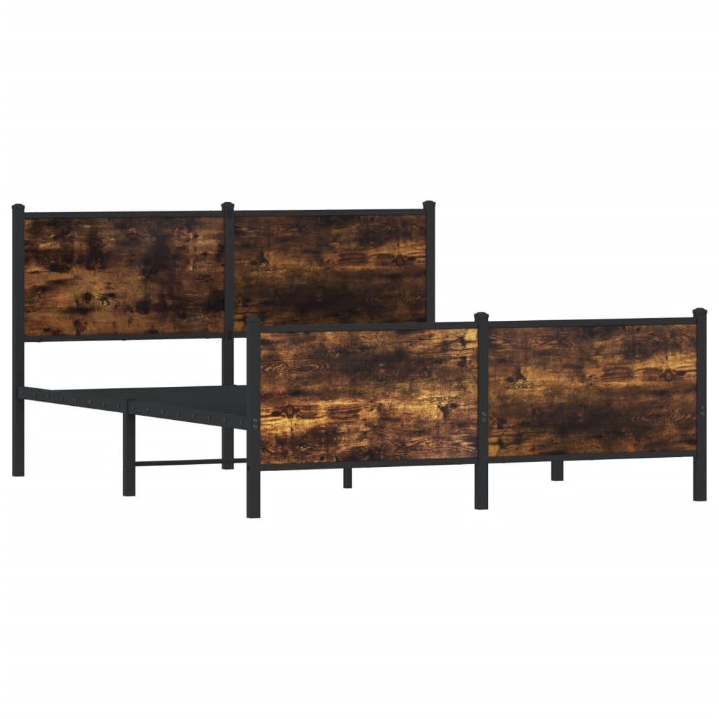 Industrial Wooden Double Size Bed Frame Base With Headboard & Metal Frame Wood