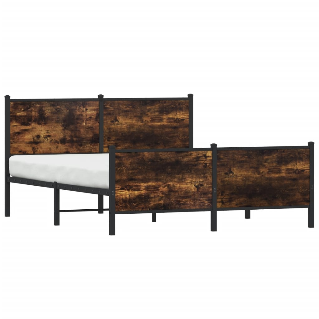 Industrial Wooden Double Size Bed Frame Base With Headboard & Metal Frame Wood