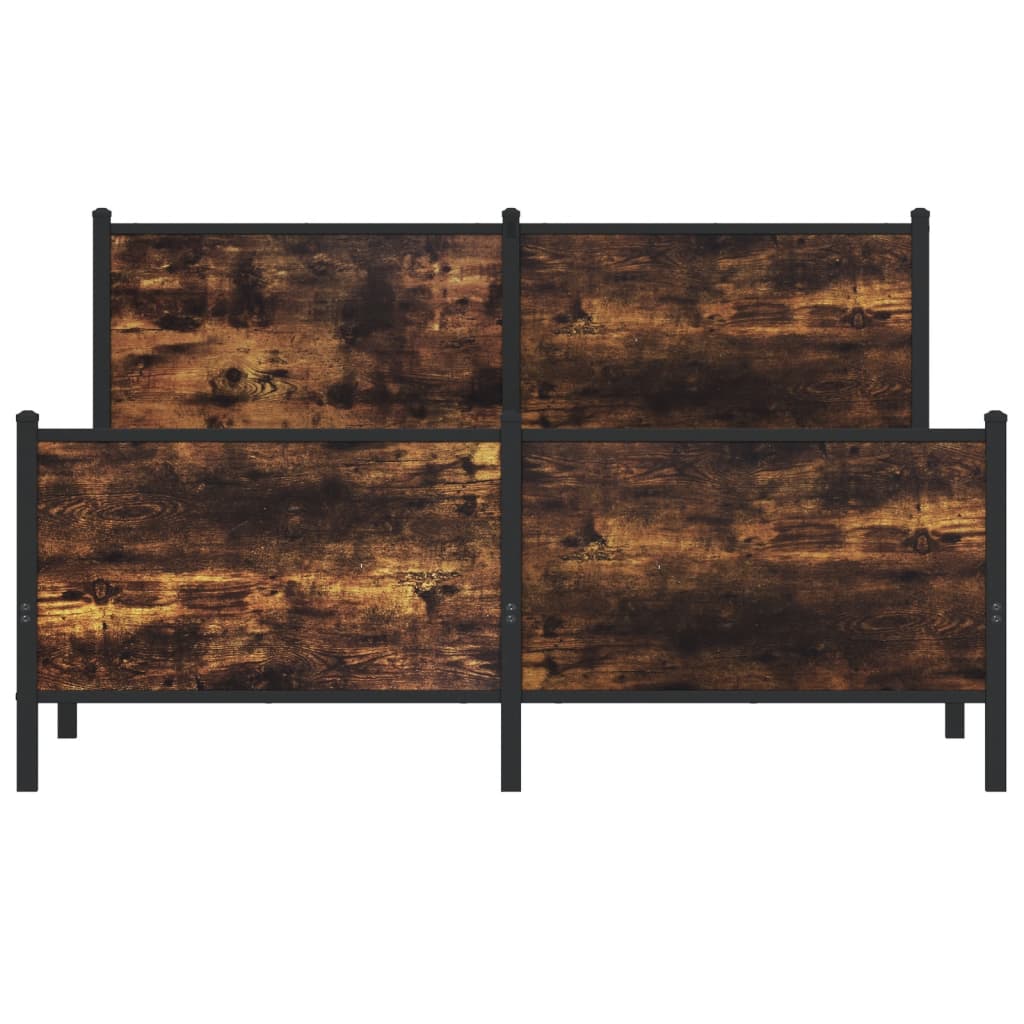 Industrial Wooden Double Size Bed Frame Base With Headboard & Metal Frame Wood