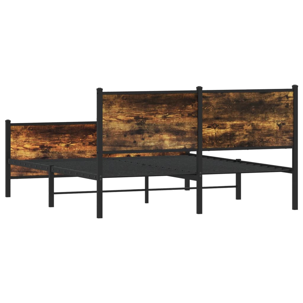 Industrial Wooden Double Size Bed Frame Base With Headboard & Metal Frame Wood