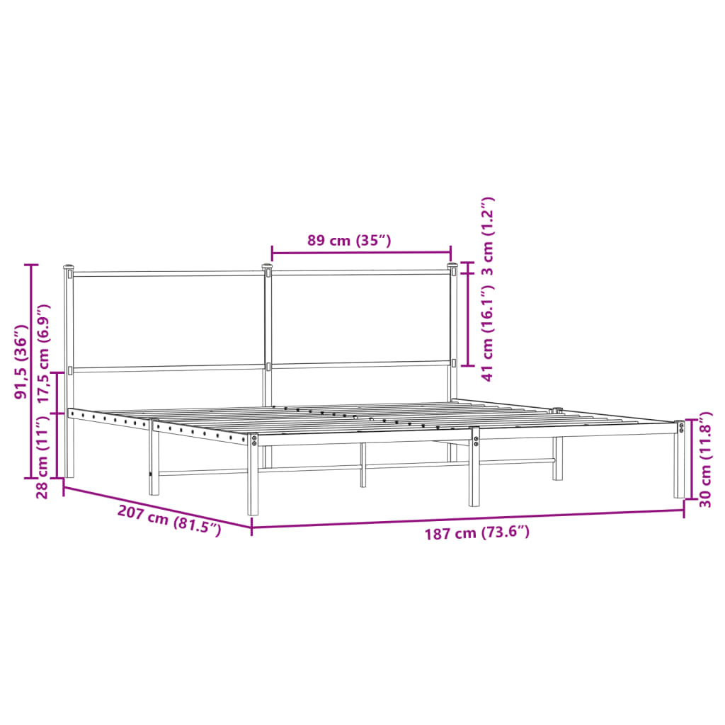 Metal Bed Frame without Mattress Sonoma Oak 180x200 cm Super King