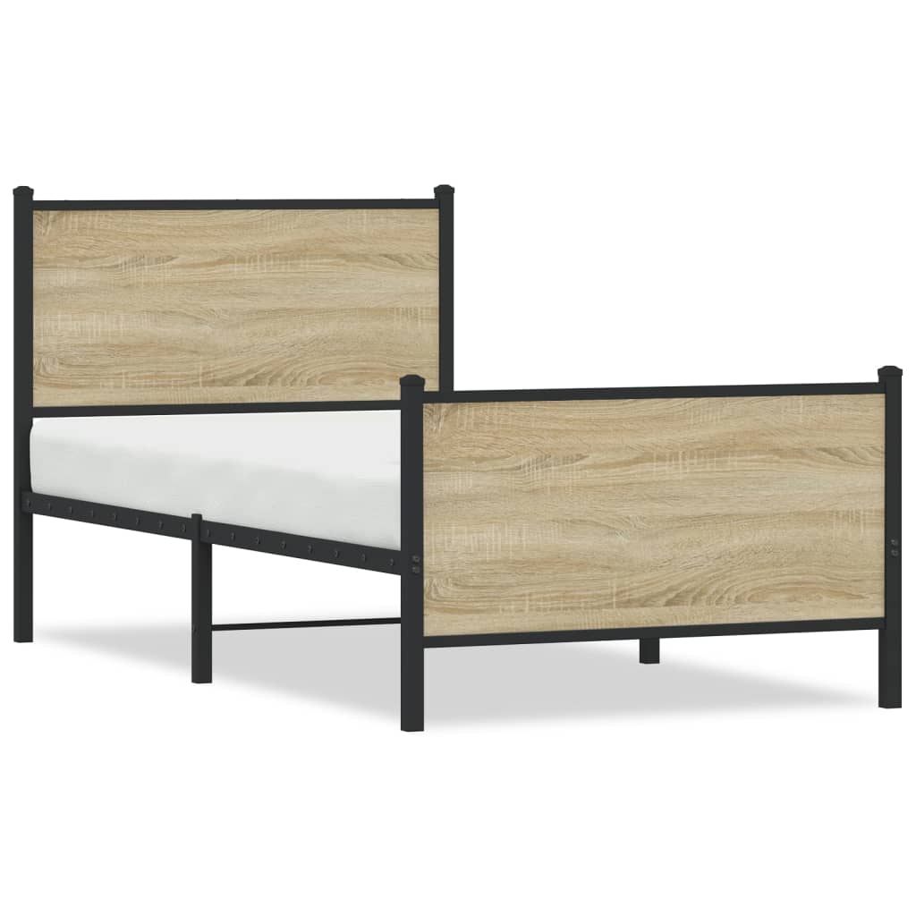 Industrial Wooden Single Size 90cm Bed Frame Base With Headboard & Footboard