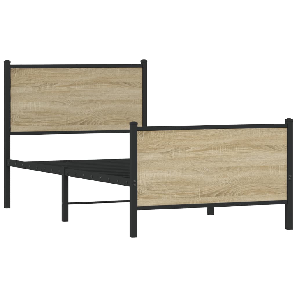 Metal Bed Frame without Mattress Sonoma Oak 90x190 cm Single