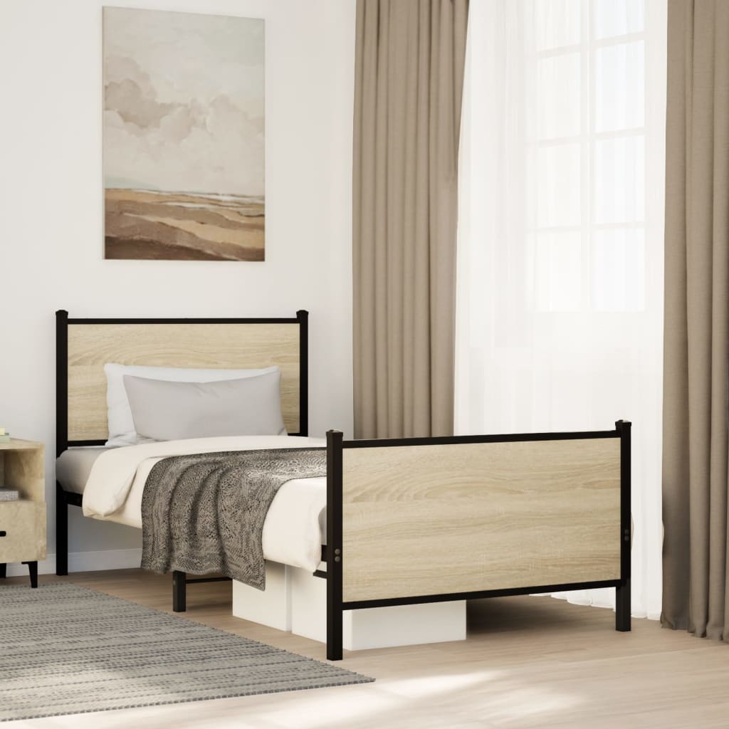 Industrial Wooden Single Size 90cm Bed Frame Base With Headboard & Footboard