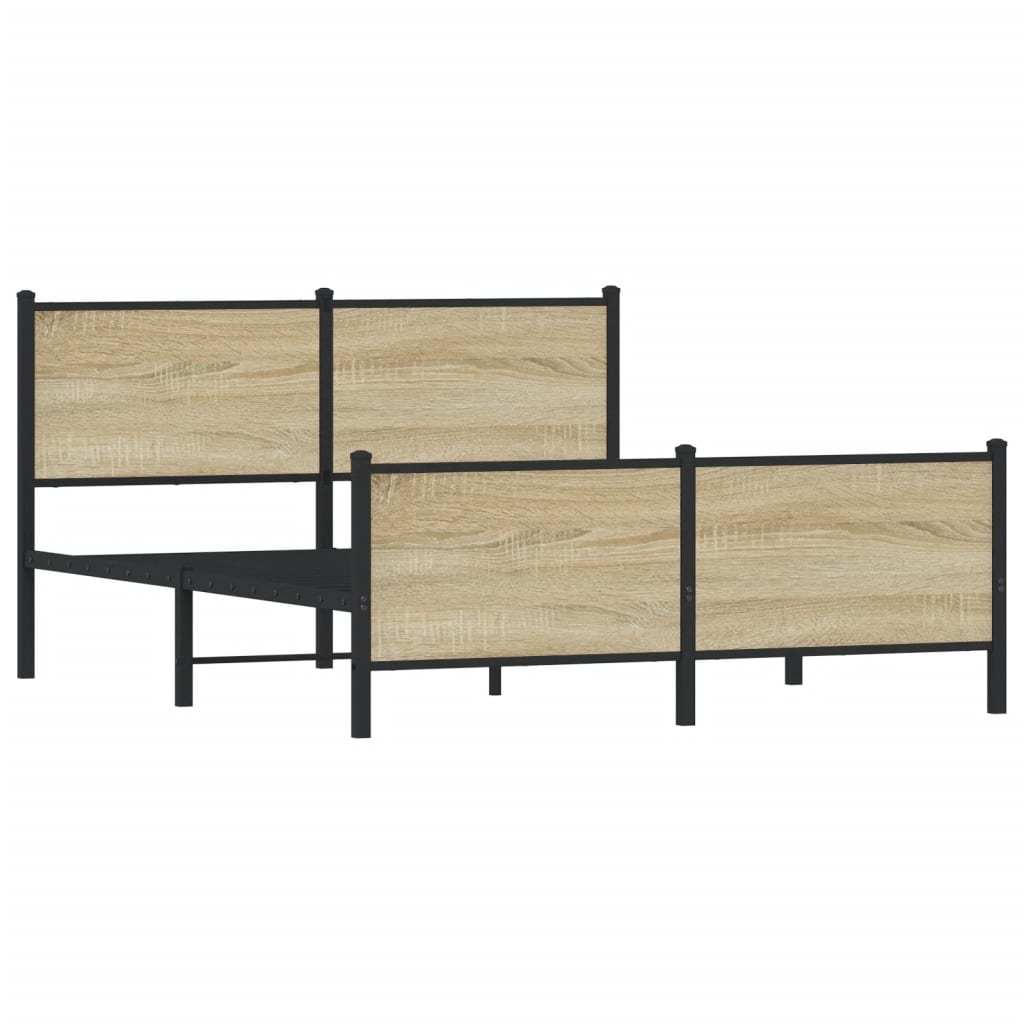 Industrial Wooden Double Size Bed Frame Base With Headboard & Metal Frame Wood