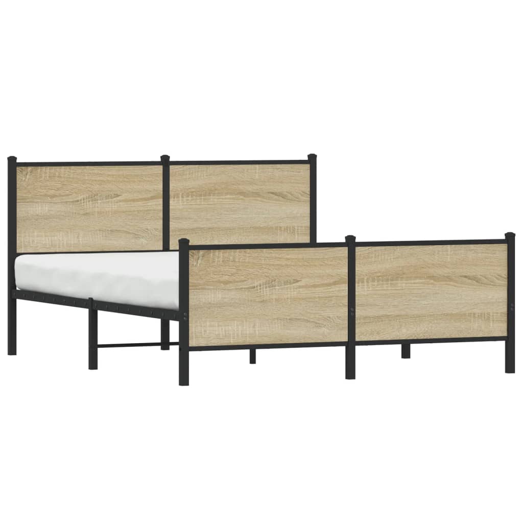 Industrial Wooden Double Size Bed Frame Base With Headboard & Metal Frame Wood