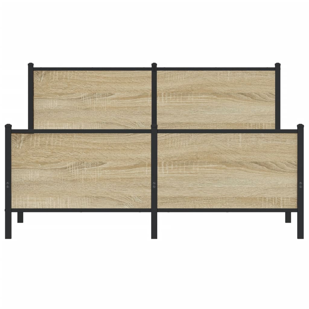 Industrial Wooden Double Size Bed Frame Base With Headboard & Metal Frame Wood