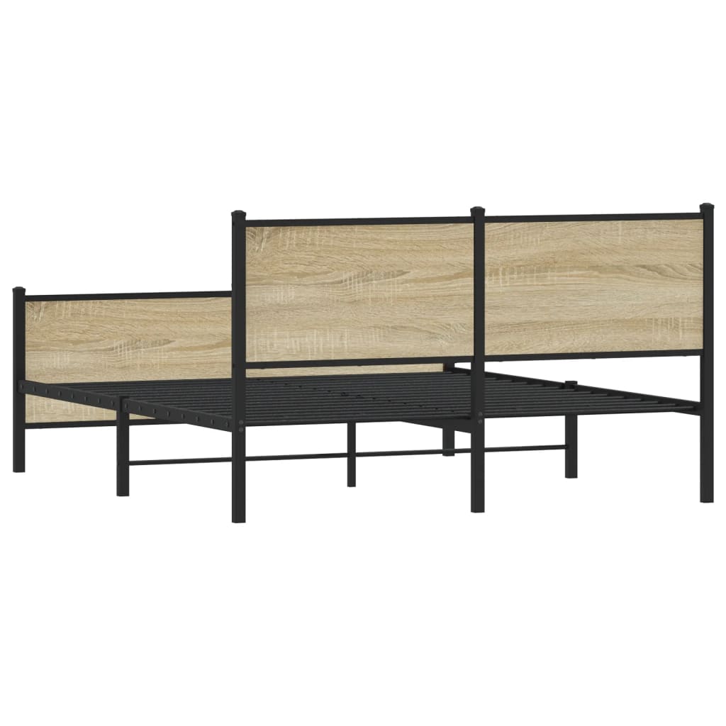 Industrial Wooden Double Size Bed Frame Base With Headboard & Metal Frame Wood